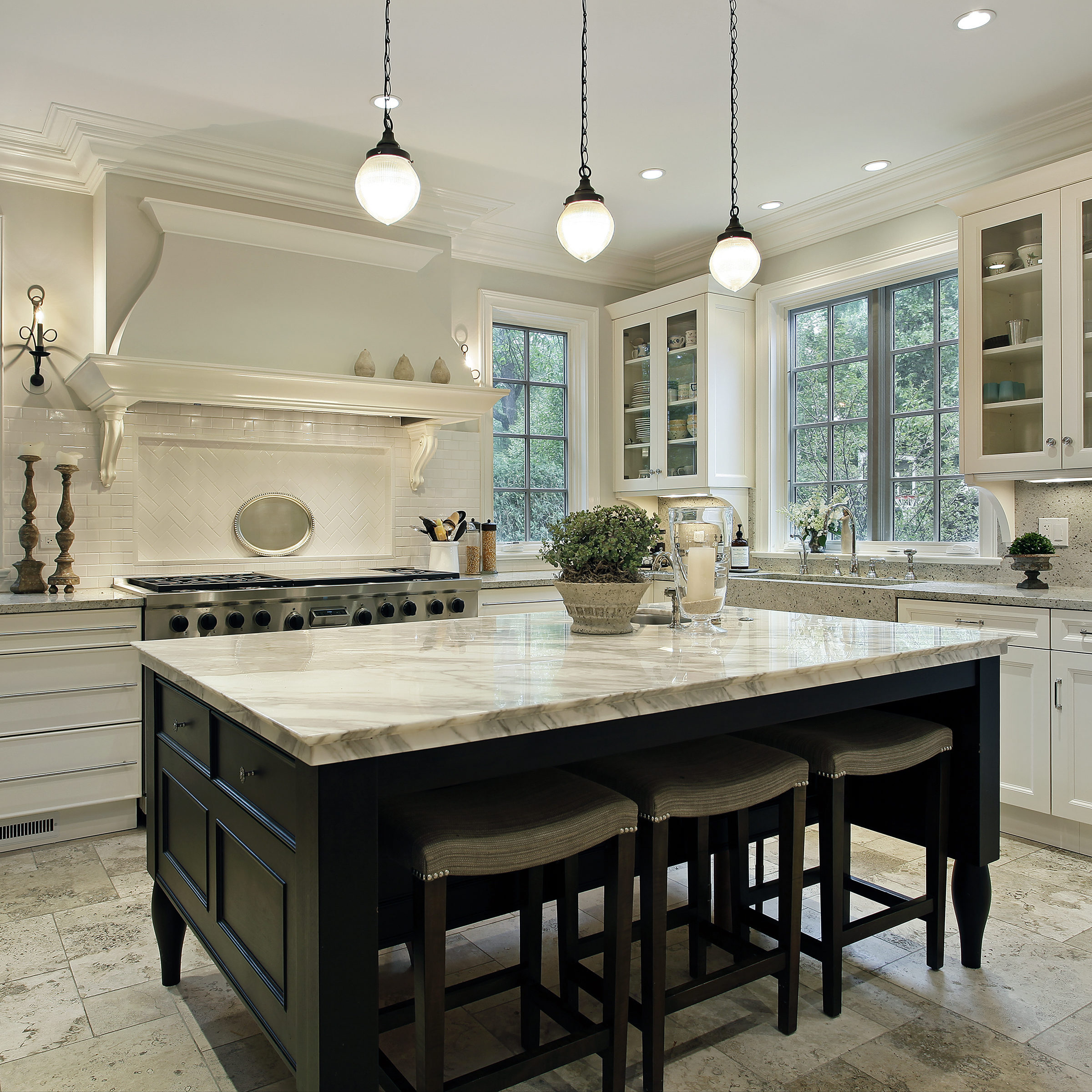 Kitchen in modern home with granite countertops